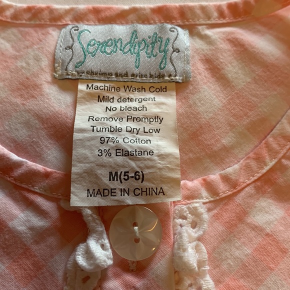 Serendipity pink and white checked girls blouse size M(5-6) - Picture 3 of 3